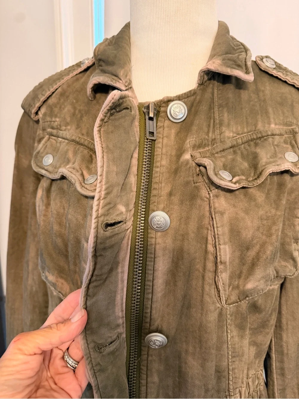 Free People Olive Brown Utility Jacket with Button Front